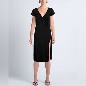 Majestic Filatures Women’s Size Medium Black High Slit Deluxe Tee Shirt Dress